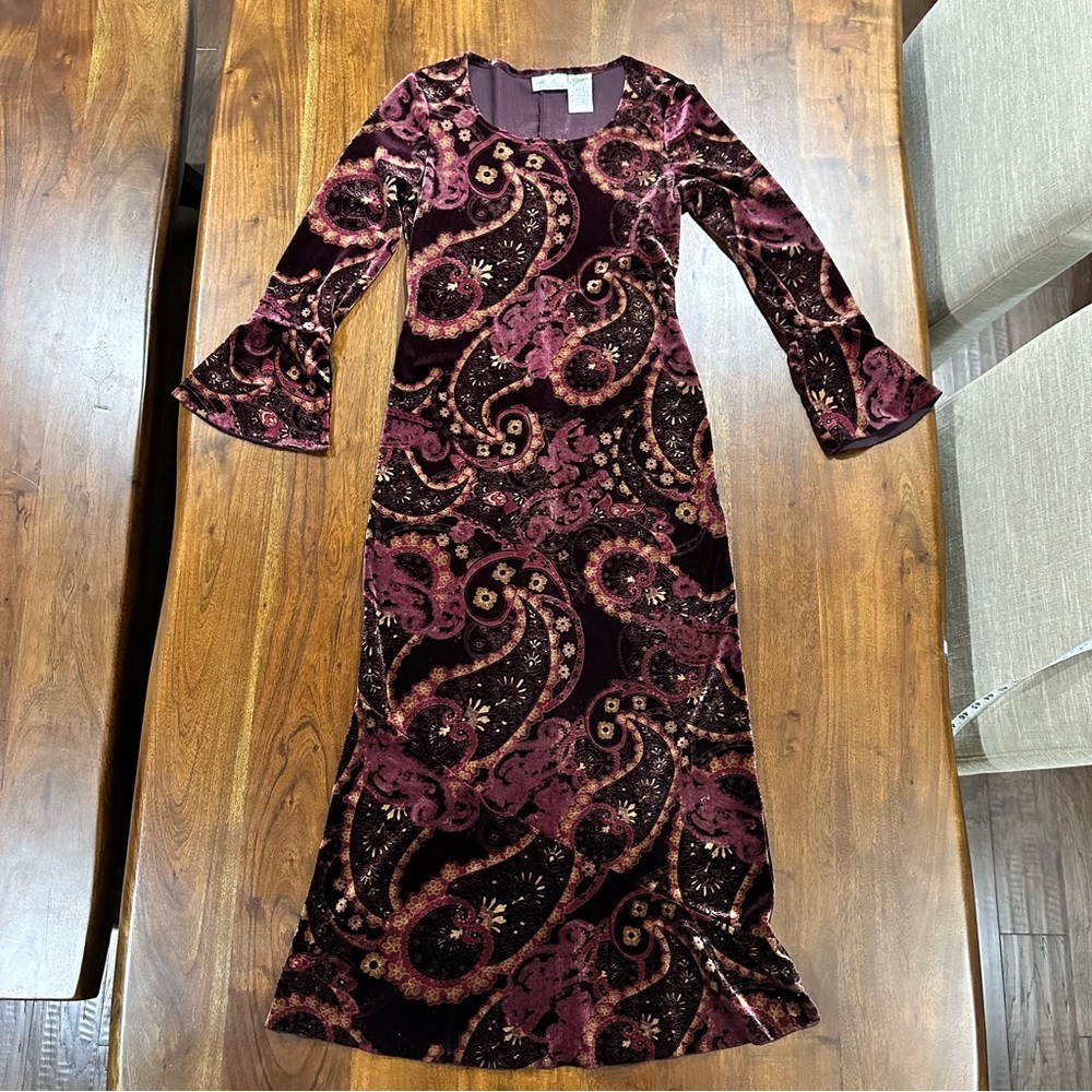 Vintage 90s Whimsigoth Velvet Maxi Dress Floral Witchy Goth Boho Phoebe Buffay S